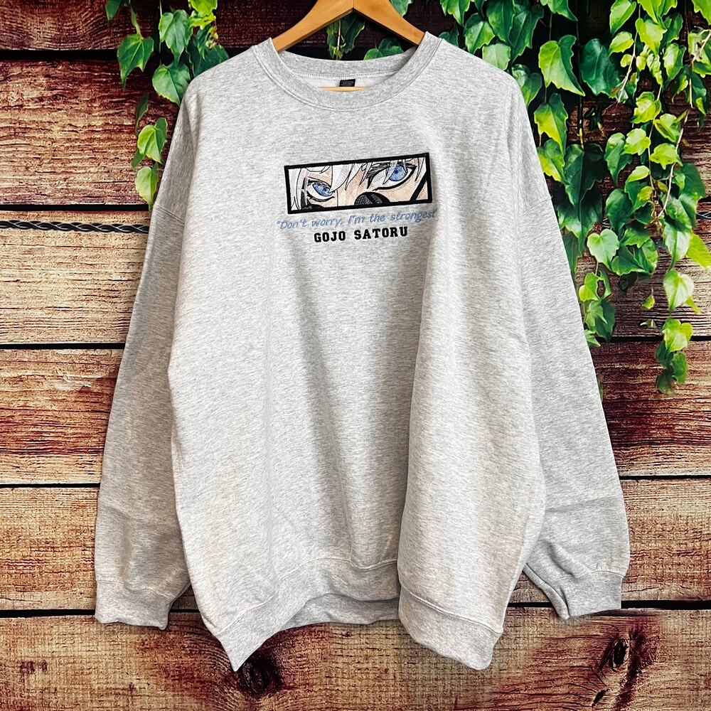 Gojo Satoru Japanese Anime Sweatshirt 2XL XXL Heather Gray Embroidered Pullover